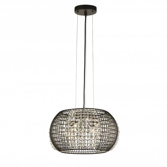 CAGE 4 Light Black Drum Ceiling Pendant With Crystal Glass Panels