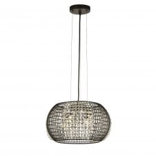 CAGE 4 Light Black Drum Ceiling Pendant With Crystal Glass Panels