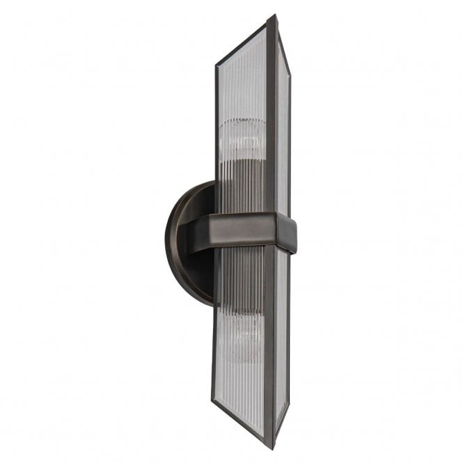 Cairo 2 Light Wall Light - Urban Bronze With Ribbed Glass Shade