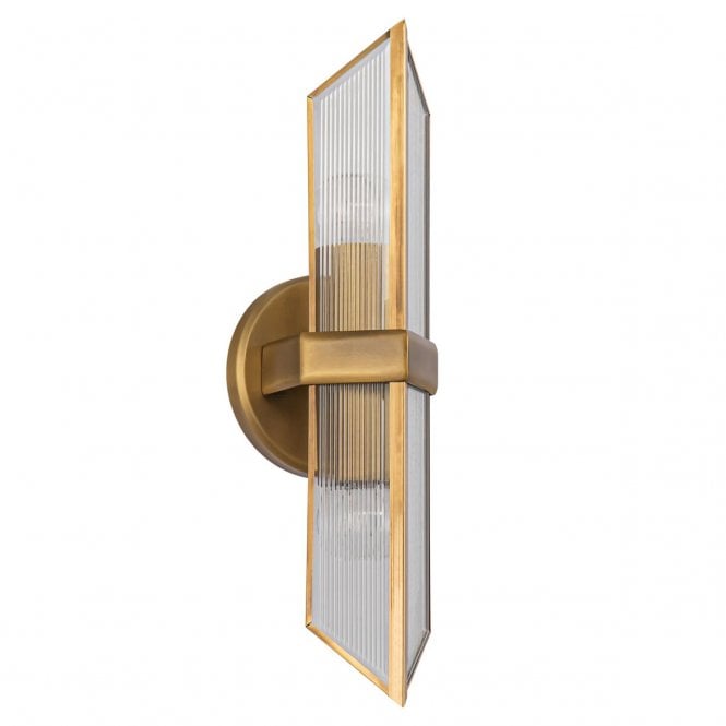 Cairo 2 Light Wall Light - Vintage Brass With Ribbed Glass Shade