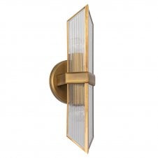 Cairo 2 Light Wall Light - Vintage Brass With Ribbed Glass Shade