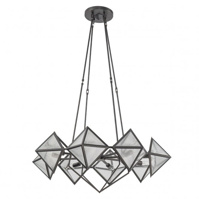Cairo 8 Light Chandelier - Urban Bronze With Ribbed Glass Shade