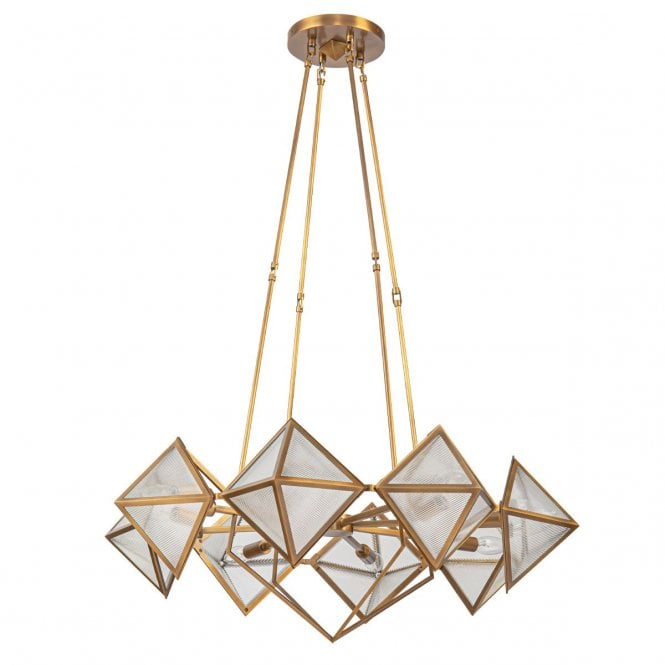 Cairo 8 Light Chandelier - Vintage Brass With Ribbed Glass Shade