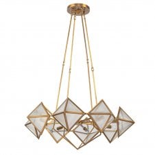 Cairo 8 Light Chandelier - Vintage Brass With Ribbed Glass Shade