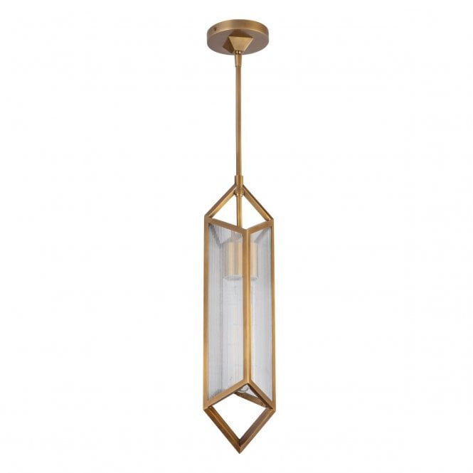 Cairo Ceiling Pendant - Vintage Brass With Ribbed Glass Shade
