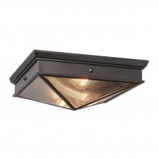 Cairo Flush Ceiling Light - Urban Bronze With Ribbed Glass Shade