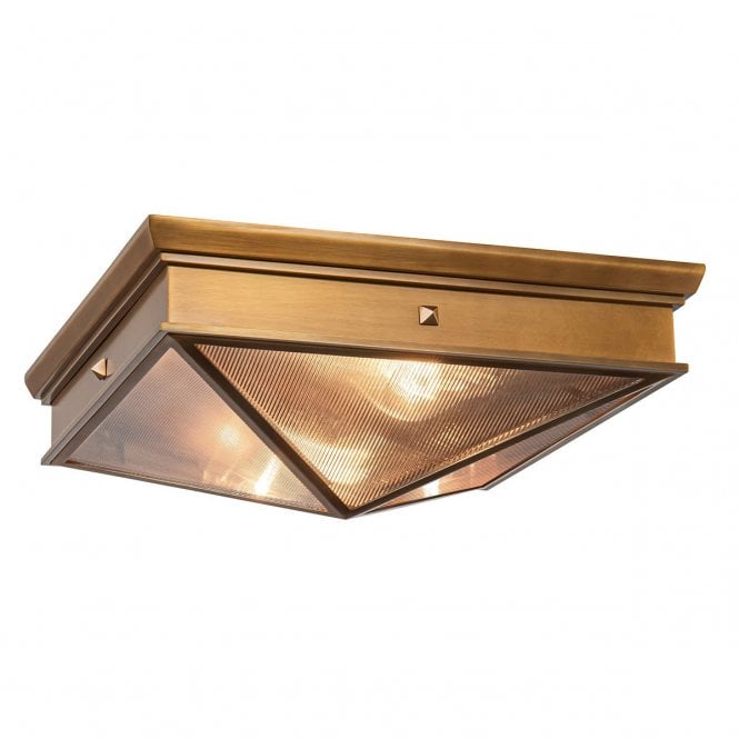 Cairo Flush Ceiling Light - Vintage Brass With Ribbed Glass Shade