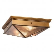 Cairo Flush Ceiling Light - Vintage Brass With Ribbed Glass Shade