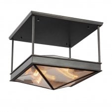 Cairo Semi-Flush Ceiling Light - Urban Bronze With Ribbed Glass Shade