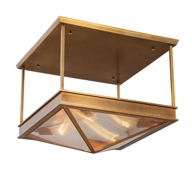 Cairo Semi-Flush Ceiling Light - Vintage Brass With Ribbed Glass Shade