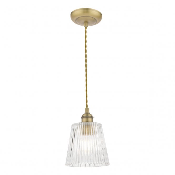 Callaghan Ceiling Pendant in Antique Brass with Ribbed Glass Shade