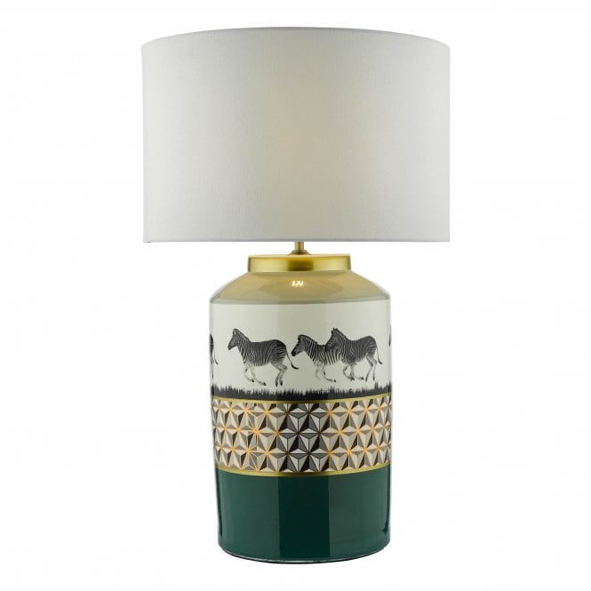 CALLIE Ceramic Table Lamp with Green & Gold Zebra Motif | Base Only