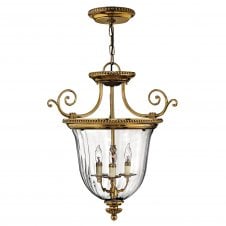 ornate ceiling pendant lantern in polished brass with ripple effect glass