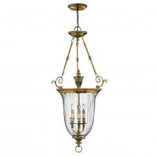 ornate ceiling pendant lantern in polished brass with ripple effect glass