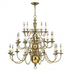 traditional 25 light candle chandelier in burnished brass