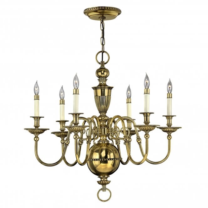 CAMBRIDGE classic traditional 6lt chandelier in burnished brass