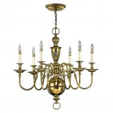 traditional 6 light candle chandelier in burnished brass