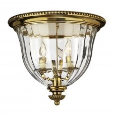 ornate brass flush ceiling light with optic ripple effect glass