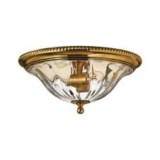 ornate brass flush ceiling light with optic ripple effect glass