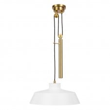 CANDOR matte white and burnished brass rise and fall ceiling pendant