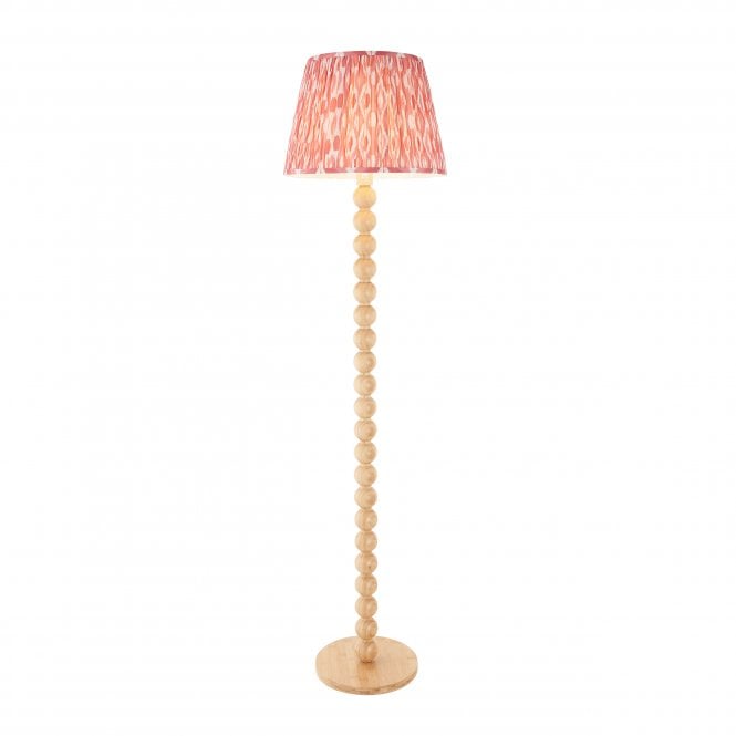 Cane Bamboo Floor Lamp with Coral Pink Ikat Shade