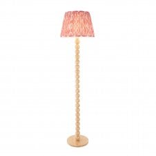 Cane Bamboo Floor Lamp with Coral Pink Ikat Shade