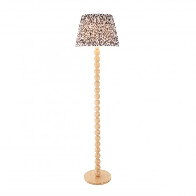 Cane Bamboo Floor Lamp with Leaf Shade In Pearl Grey