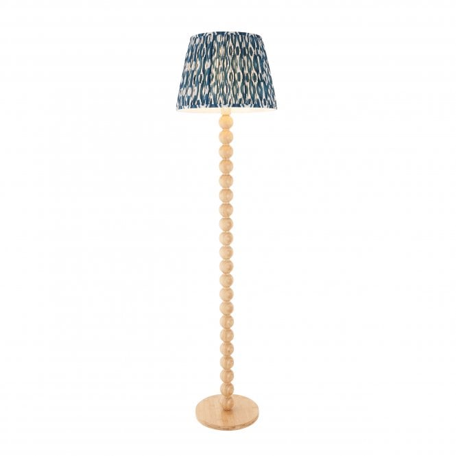 Cane Bamboo Floor Lamp With Marlin Blue Ikat Shade