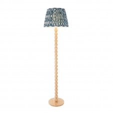 Cane Bamboo Floor Lamp With Marlin Blue Ikat Shade