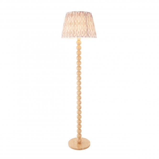 Cane Bamboo Floor Lamp With Neutral Ikat Shade