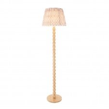 Cane Bamboo Floor Lamp With Neutral Ikat Shade