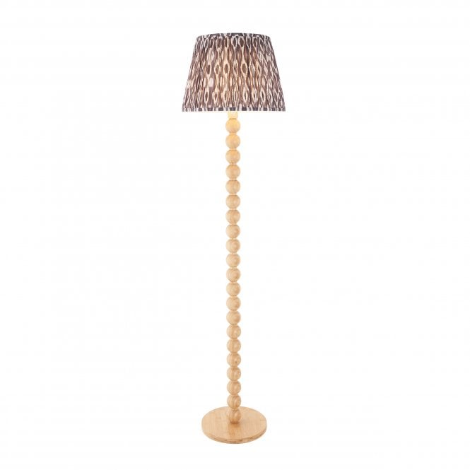 Cane Bamboo Floor Lamp with Pearl Grey Ikat Shade