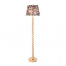 Cane Bamboo Floor Lamp with Pearl Grey Ikat Shade