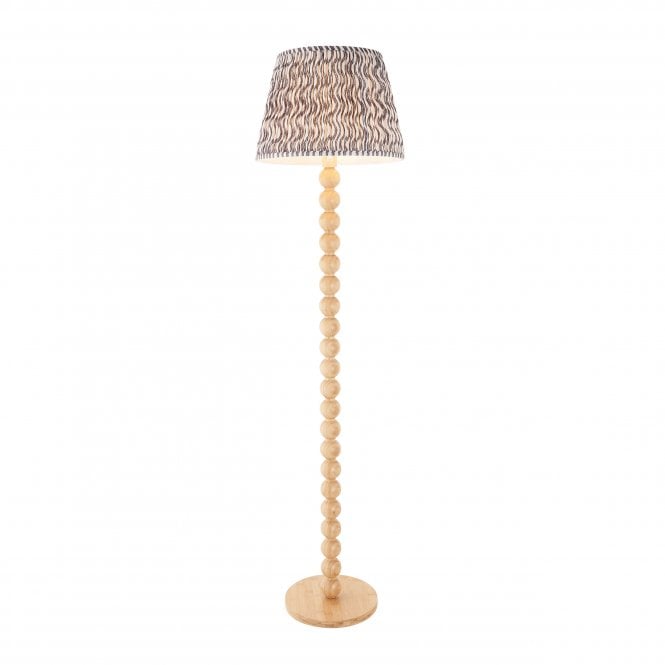 Cane Bamboo Floor Lamp with Pearl Grey Ripple Shade