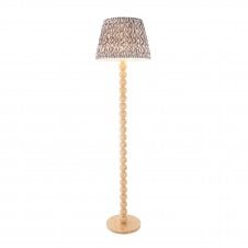 wooden booble floor lamp with grey patterned shade