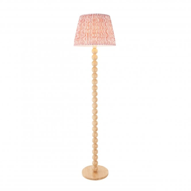 Cane Bamboo Floor Lamp with Ripple Shade in Coral Pink