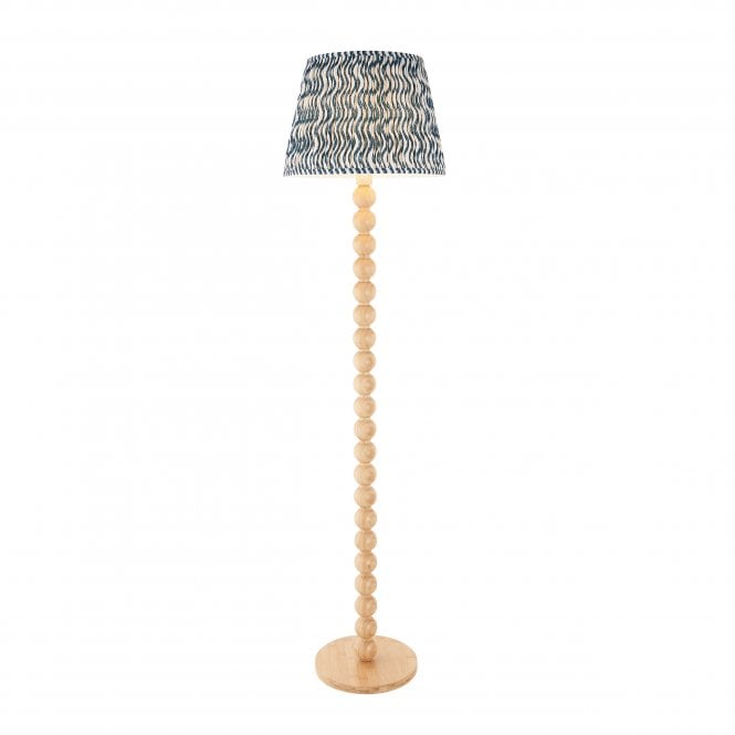 Cane Bamboo Floor Lamp with Ripple Shade in Marlin Blue