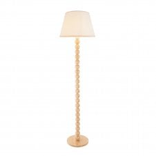 Cane Bamboo Floor Lamp with Vintage White Shade
