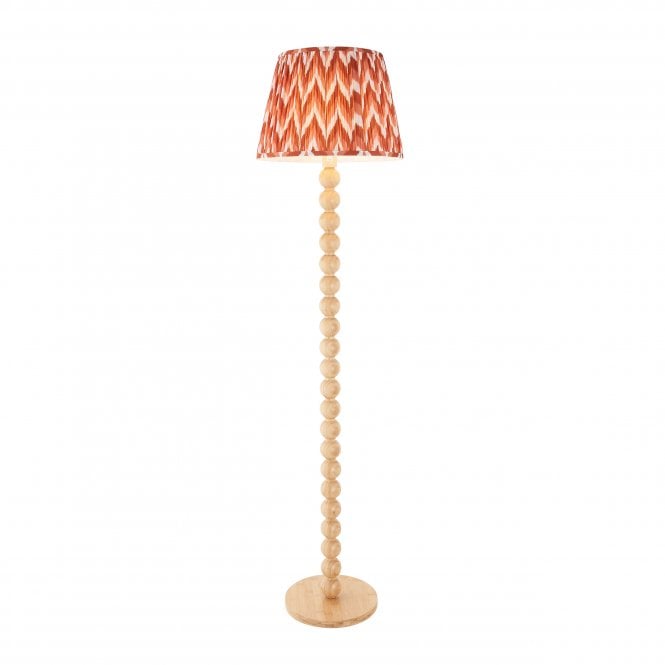 Cane Bamboo Floor Lamp with Zigzag Shade in Apricot