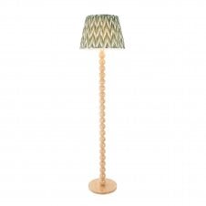 bobbled wooden floor lamp with zigzag patterned shade in green