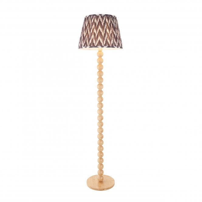 Cane Bamboo Floor Lamp with Zigzag Shade In Pearl Grey