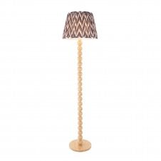 Cane Bamboo Floor Lamp with Zigzag Shade In Pearl Grey