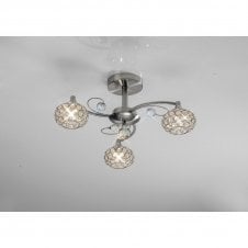 CARA 3 light semi flush ceiling light in satin nickel