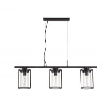 CARAFE 3 Light Ceiling Pendant Bar in Black with Framed Cylindrical Clear Glass Shades
