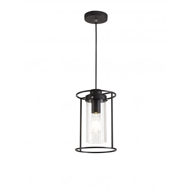 CARAFE Ceiling Pendant in Black with Framed Cylindrical Clear Glass Shade