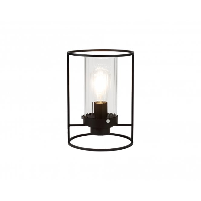 CARAFE Table Lamp Black with Ribbed Clear Glass Cylinder Shade