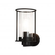 CARAFE Wall Light Black with Cylindrical Ribbed Clear Glass Shade