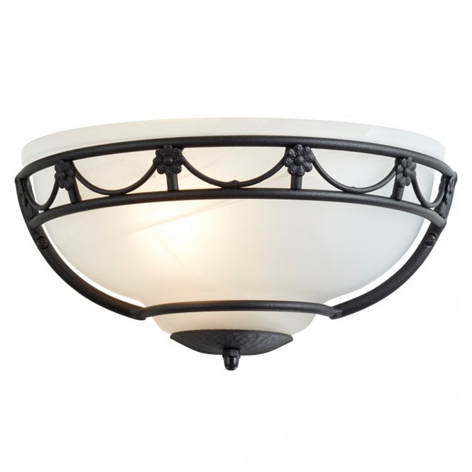 CARISBROOKE traditional opal glass uplighter wall light with black surround