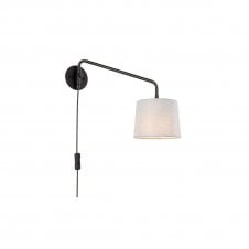 Carlson Small Plug In Wall Light Modern; Adjustable Swing Arm, Grey Shade