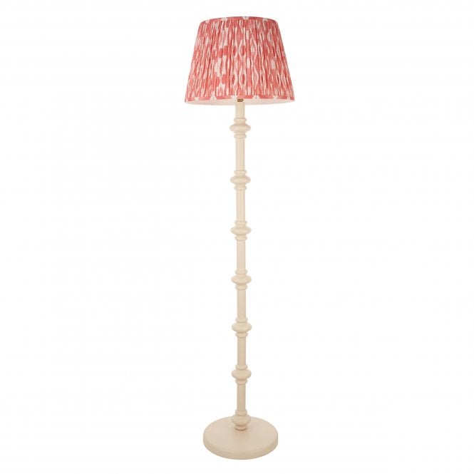 Carnaby Almond White Floor Lamp with Ikat Shade in Coral Pink